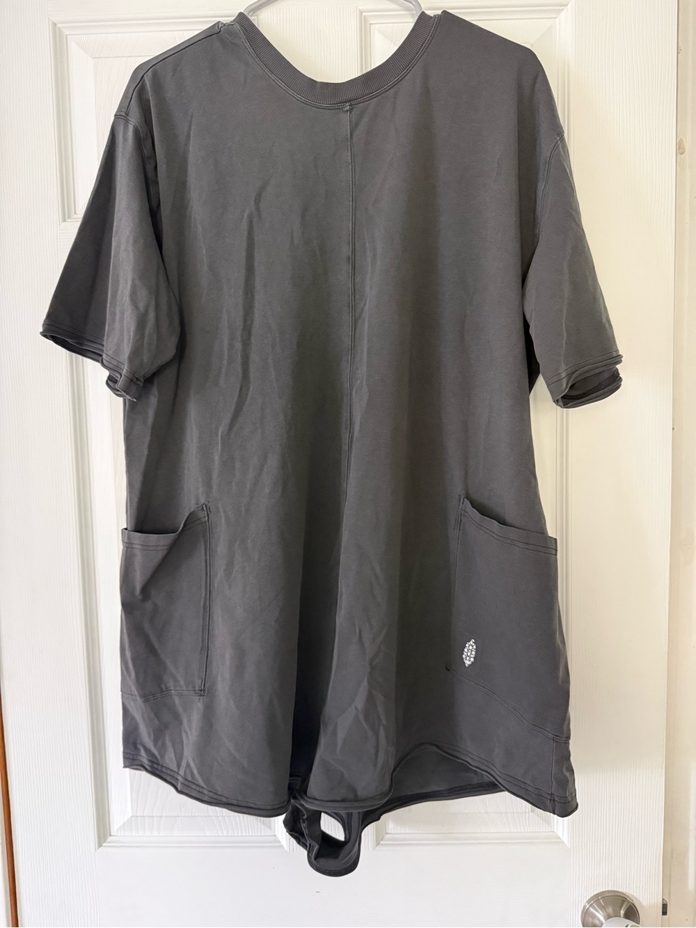 Free People Oversized Short-Sleeve Pocket Romper in Charcoal/Black